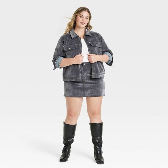 Universal Thread - Women's Holiday Flocked Denim Jacket - Universal T Gray - Picture 3 of 3